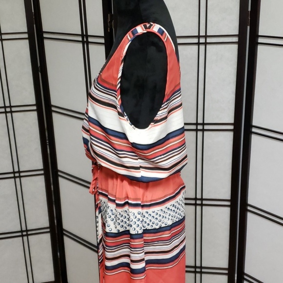 Coral multi stripe sleeveless dress - Picture 3 of 4